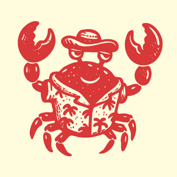 recommend clip art: funny crab wearing a vacation outfit sketch