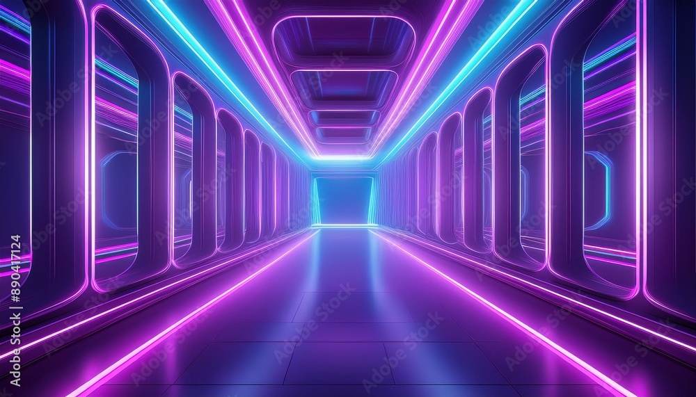 Canvas Prints generative ai illustration of abstract background of futuristic corridor with purple and blue light