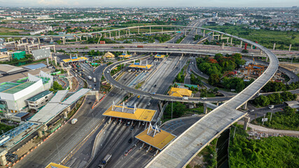 Aerial view city transport junction road downtown background