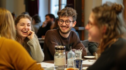 Lively Language Exchange Event with International Participants Engaging in Friendly Conversations