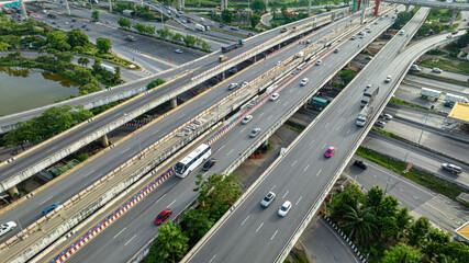 Aerial view city transport junction road downtown background