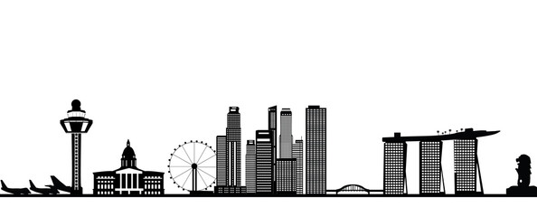 Singapore city skyine reflect with merlion and swimmingpool on top