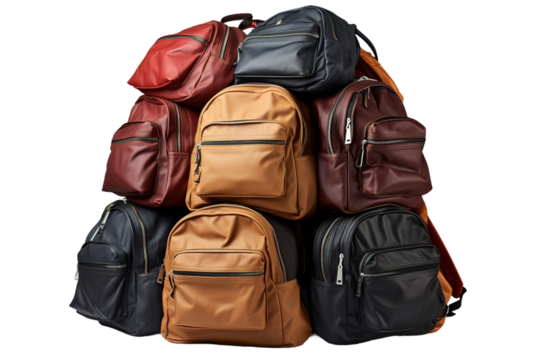 The Towering Backpack Cascade on White or PNG Transparent Background.