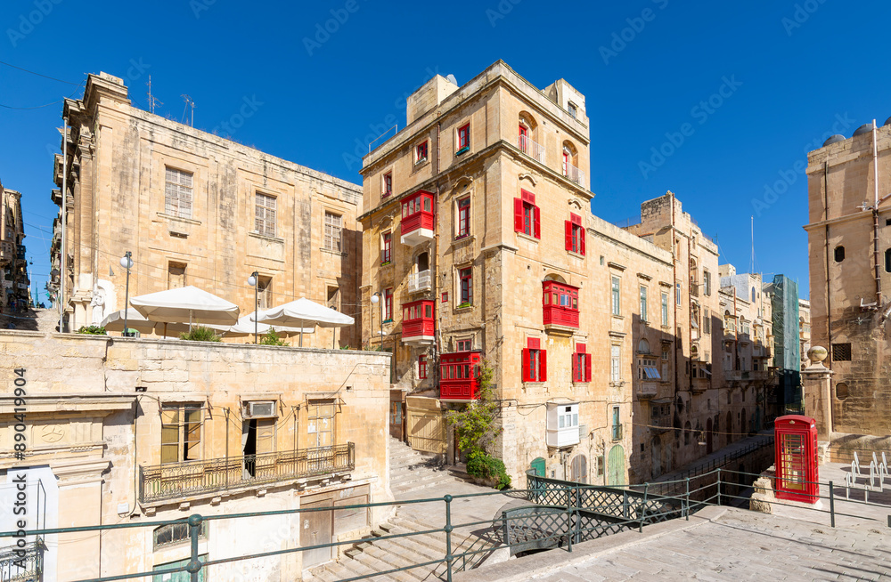 Wall mural Southern Harbour District Sandstone buildings view with traditional closed colorful wooden balconies 