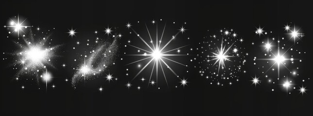 Fototapeta premium Glow effect stars on transparent background. Christmas concept. Holiday lights. PNG.