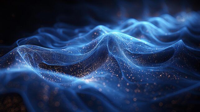 Abstract blue waves with glittering particles - generative ai
