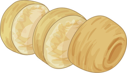 Sliced jicama root vegetable showing the white flesh inside the rough brown skin