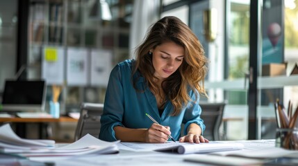 The focused businesswoman working