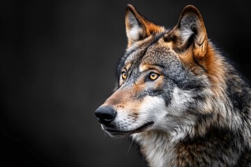 Fototapeta premium Majestic wolf against black background.
