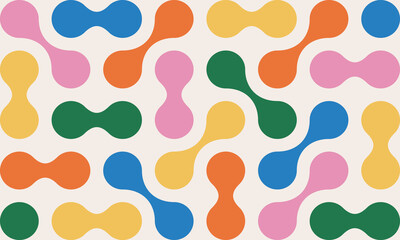 Geometric abstract pattern with colorful metaball shapes. Abstract bold bauhaus round figures on beige background