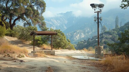 Scenic Mountain Hiking Trail with Surveillance Cameras Ensuring Visitor Safety and Monitoring Traffic