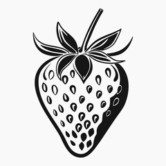 Strawberry silhouette icon isolated on white background. Black outline symbol. Vector design element for logo