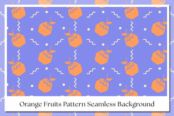 orange fruits with leaves, dot, zigzag silhouette seamless pattern on purple background. geometric citrus fruit tropical vector illustration pattern. cute fresh oranges pattern for print