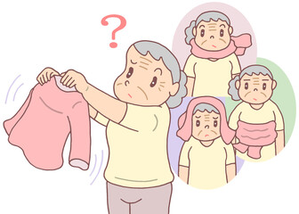 認知症のイラスト - 認知機能低下・着衣失行・見当識障害・認知障害
