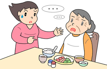 認知症のイラスト - アルツハイマー病・実行機能障害・呆け・食事困難