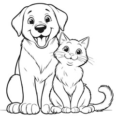 Black and white vector silhouette of a Dog and Cat  isolated on white background	
