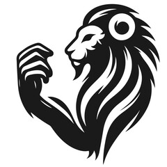 Black and white vector silhouette of a cute Lion isolated on white background	
