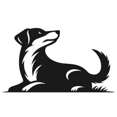 Black and white vector silhouette of a cute Dog isolated on white background	
