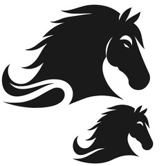 Black and white vector silhouette of a cute Horse isolated on white background	
