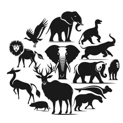 Black and white vector silhouette of a cute Animal set isolated on white background	
