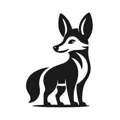 Black and white vector silhouette of a cute Fox isolated on white background	

