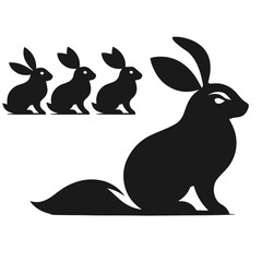 Black and white vector silhouette of a cute Rabbit isolated on white background	
