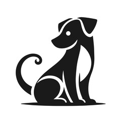 Black and white vector silhouette of a cute Dog isolated on white background	
