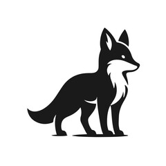 Black and white vector silhouette of a cute Fox isolated on white background	
