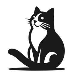 Black and white vector silhouette of a cute Cat isolated on white background	
