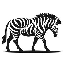 Black and white vector silhouette of a cute Zebra isolated on white background	
