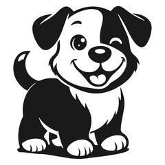 Black and white vector silhouette of a cute puppy isolated on white background	

