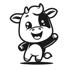 Black and white vector silhouette of a cute cow logo isolated on white background	
