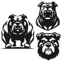 Black and white vector silhouette of a bulldog isolated on white background	
