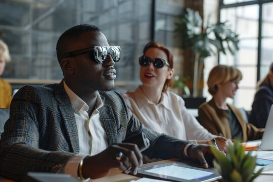 Inclusive Corporate Meeting Highlighting Diversity and Accessibility with Braille Technology