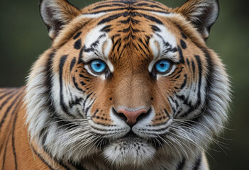 Fototapeta premium A photorealistic portrait of a majestic Siberian tiger with piercing blue eyes. 