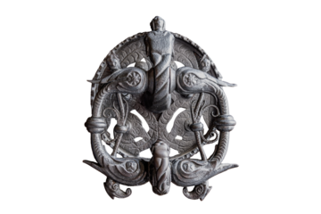 Ornamental door knocker isolated on white background with clipping mask and path