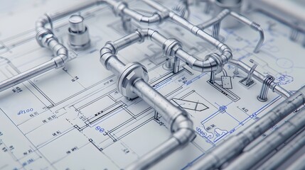 A drawing of pipes and valves on a white background. The drawing conveys a sense of precision and technicality