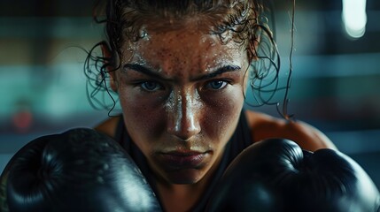 Studio shot of female boxer. 