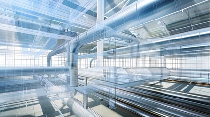 Obraz premium A large, empty room with white walls and blue ceiling. The room is very clean and empty, with no furniture or people visible