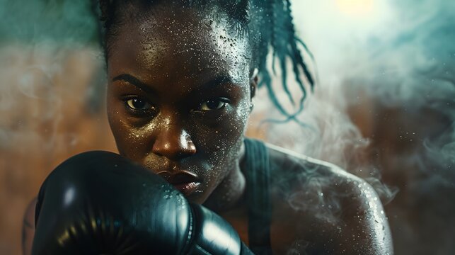 Studio shot of female boxer.  - Powered by Adobe