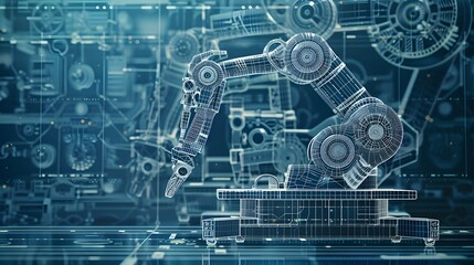 A robot is shown in a futuristic setting with a lot of machinery and technology. The robot is surrounded by a lot of wires and circuits, giving the impression of a highly advanced and complex machine