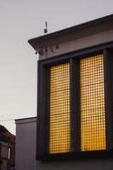 Building with Illuminated Glass Block Windows