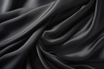 Fototapeta premium Processed collage of smooth elegant wavy deep black silk cloth fabric material texture. Background