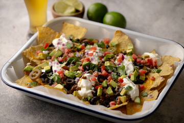 american style football day nacho with beer
