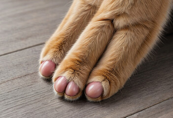  A close-up of a cats paw with retractable claws. 