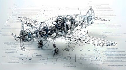 A model airplane is shown in detail, with the wings and propeller clearly visible. Concept of precision and craftsmanship