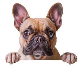 Cute Dog Peeking from Behind a Transparent Banner Placard with Copy Space for text