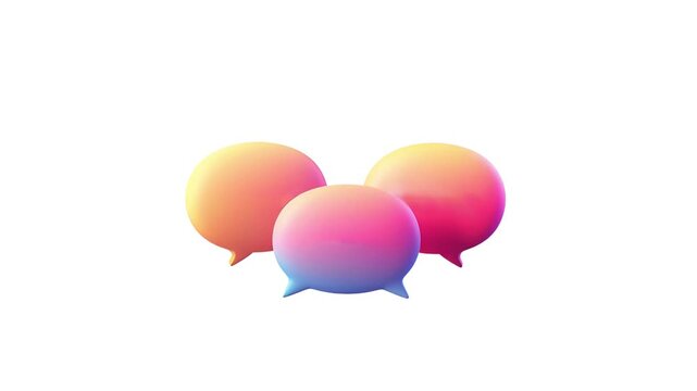 3d rendering bouncing chat bubble balloon illustration, typing, writing symbol, chatting icon, colorful conversation bubbles, communication motion graphics UI style