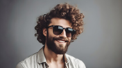 Obraz premium Portrait of a Young man. Nice beard. Beautiful curly hair. 