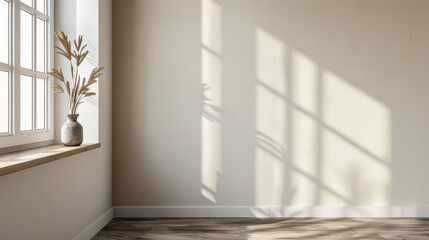 Obraz premium Large window in an empty property room with no furniture and day lighting. Residential Real Estate interiors with copy space for text.